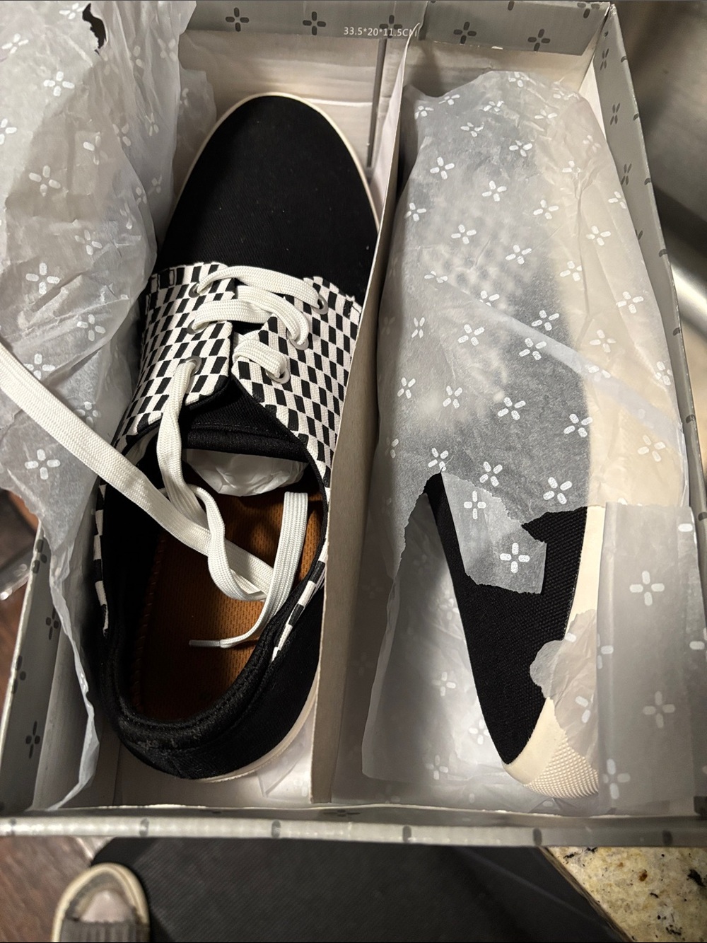 Women's Black Checkerboard Lace-Up Canvas Sneakers